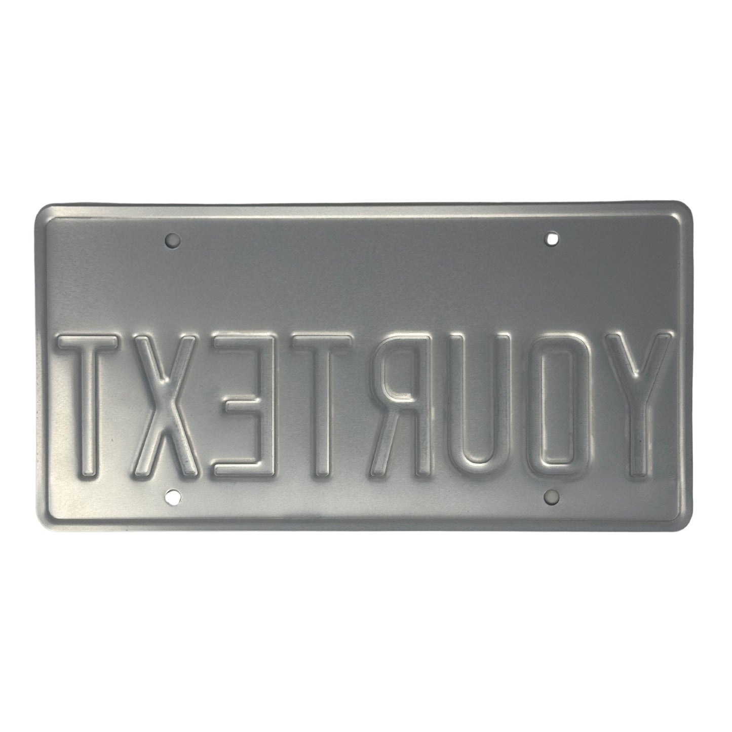 This is the rear picture of the black and white embossed license plate where you can clearly see that the license plate is stamped. 